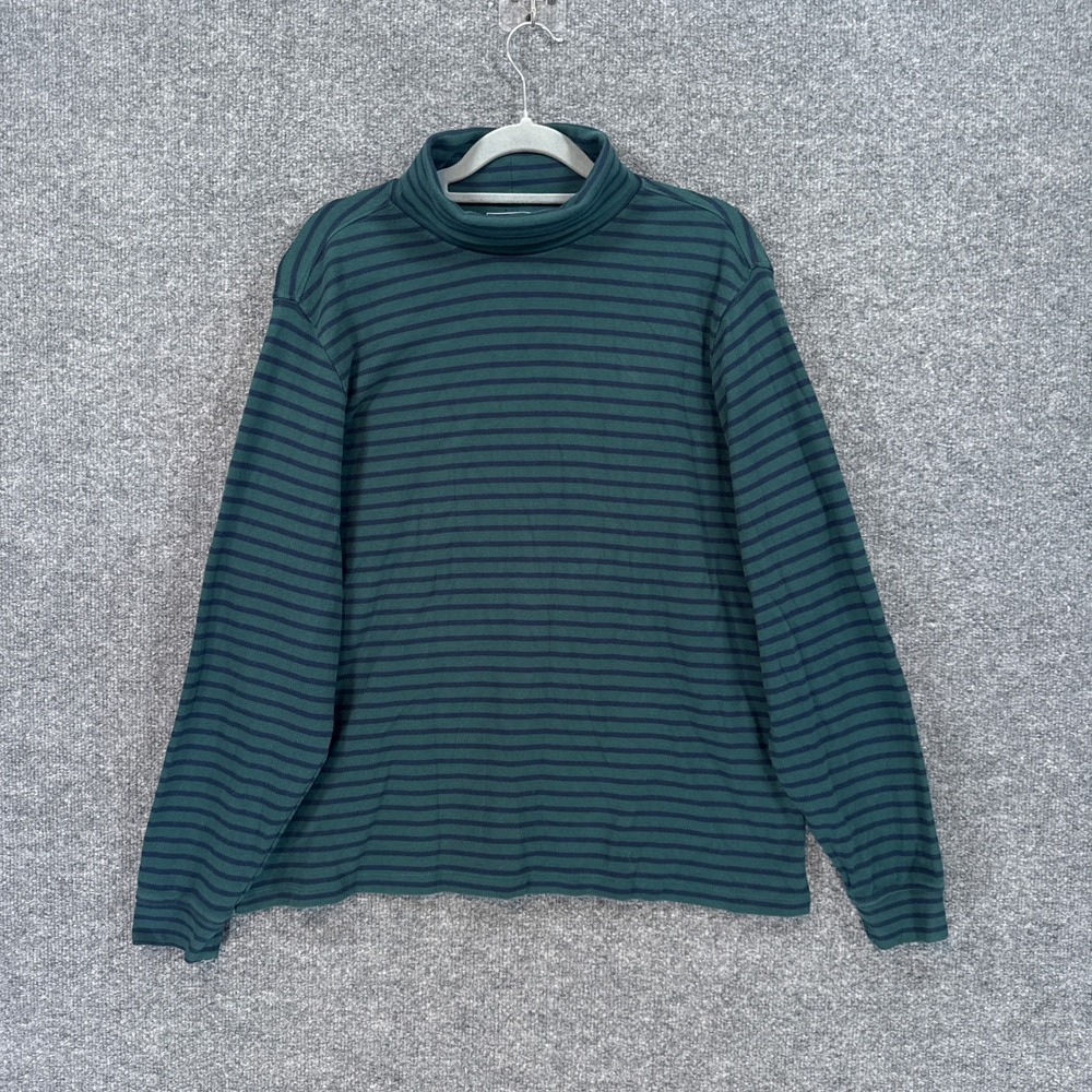 L.L Bean Turtleneck Women 1X Green Striped Long Sleeve Cotton Shirt Plus Size